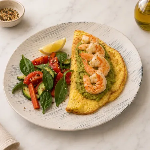 Omletă cu guacamole și creveți 