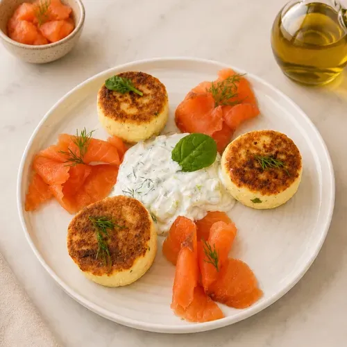 Brânzoaice cu somon și sos tzatziki